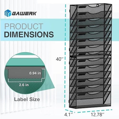 Gawerk 15-Tier Wall File Organizer Hanging Wall File Holder Wall Mount Paper Folder Organize, Mesh Magazine Document Mail Organizer Wall Organizer for Office School Home, Black - 15TIER thumbnail 3