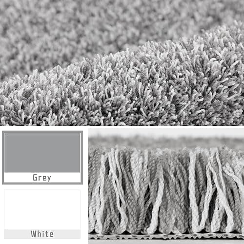 Yimobra Bathroom Rug Set 2 Piece, Soft Absorbent Microfiber Bath Mat Set, Non Slip Machine Washable Dry, Plush Shaggy Shower Rugs for Bathroom Floor, 32"x20"+24"x17", Light Gray and White thumbnail 8