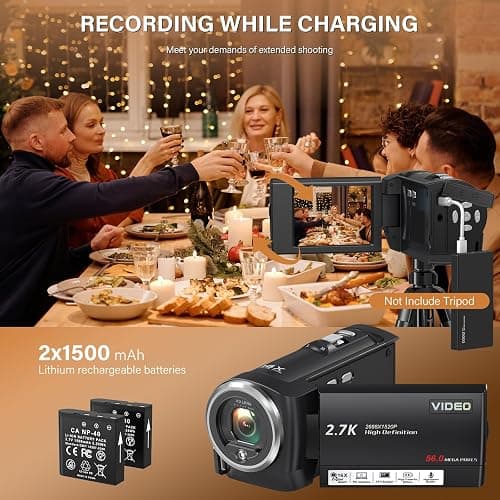 Muitune Camcorder Video Camera QHD 2.7K 56MP 16X Digital Zoom Vlogging Camera with LED Fill Light for YouTube, 2.8 Inch 270 Degree Rotation LCD Screen Camcorder with 32GB SD Card and Two Batteries thumbnail 4