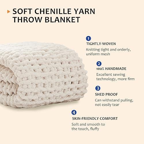L'AGRATY Chunky Knit Blanket Throw,Soft Chenille Yarn Throw 50x60，Handmade Thick Cable Knit Crochet Blanket, Large Rope Knot Throw Blanket for Couch Home Decor thumbnail 2