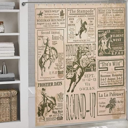 Western Shower Curtain, Cowboy Shower Curtain Western, Vintage Rodeo Round-Up Roman Home Bathtub Polyester Fabric 72x72in Farmhouse Country Decorations for Bathroom Bathtub Riding Horse - 72"W x 72"L (Pack of 1) thumbnail 3