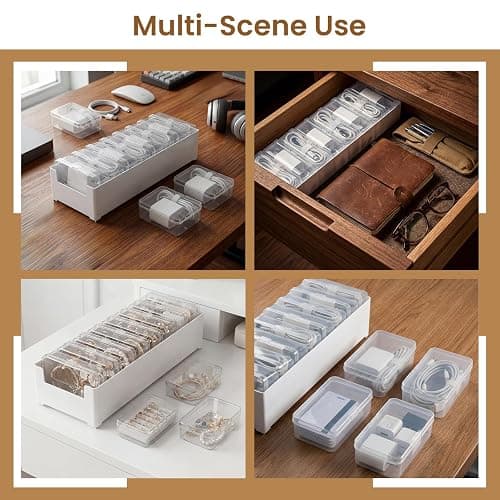 Alouxop 8 Individual Cable Organizer Boxes With Base, Cord Storage Organizer With Labels And Cable Straps For Charging Cables, Adapters, Earphones (8 pcs Individual Cable, 1 Pack) thumbnail 6