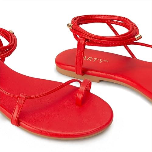PARTY Women's Strappy Sandals Lace Up Flats Tie Up Shoes Wrap Flip Flop thumbnail 6