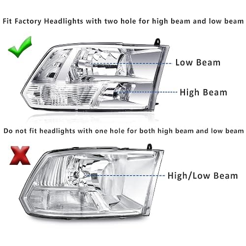 Headlights Assembly for 2009 2010 2011 2012 2013 2014 2015 2016 2017 2018 Dodge Ram 1500 2500 3500, Quad Headlamp Assembly Replacement, Chrome Housing Clear Corner thumbnail 4