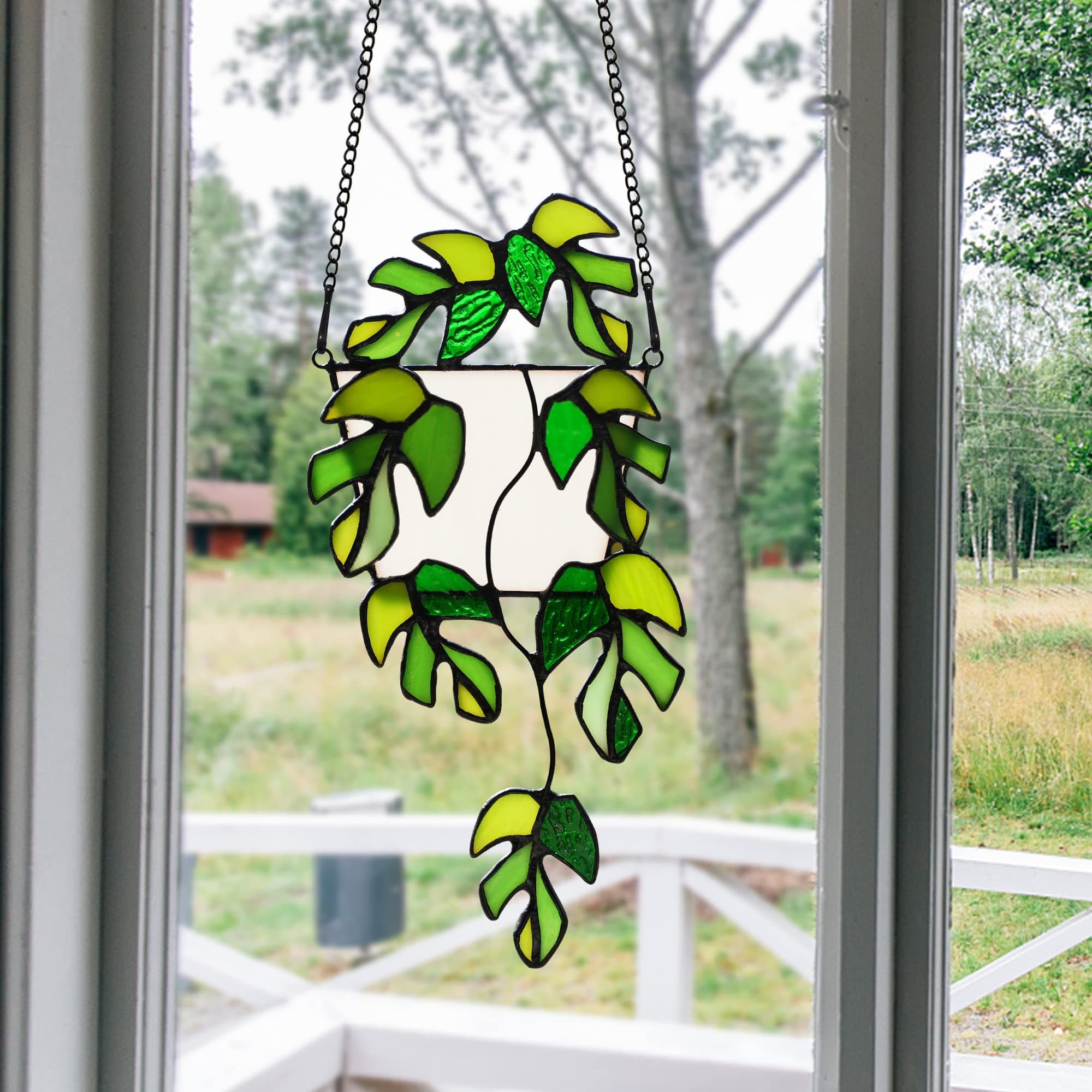 BOXCASA Variegated Monstera Stained Glass Window Hangings,Monstera Suncatcher Leaf Decor Plant Wall Art,Monstera Leaf Ornaments Gift for Mom - Monstera Leaf a thumbnail 5
