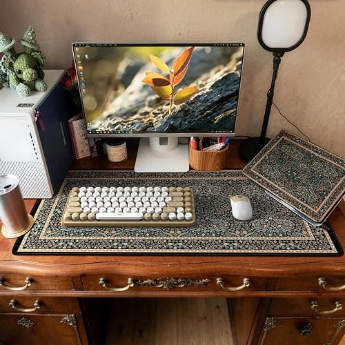 iCasso Desk Cover Mat, Office Mouse Pad, Desk Protector Mat, Extra Large Matt for Desktop,Anti-Slip XXL Big Mousepad with Stitched Edges for Computer Keyboard Retro Black thumbnail 7