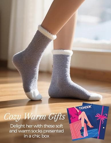 TEHOOK Warm & Cozy Valentines Gifts for Women, Fluffy Fuzzy Plush Sleeping Slipper Socks - Soft Warm Fabric thumbnail 2