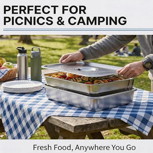 Zkeewup Grill Prep Tray & Serving Tray Set with Lids –5-Piece Grill Carry System for Marinating, Carrying & Serving, Stainless Steel BBQ Trays, BBQ Prep Grill Pan with 2 Lids and 1 Rack thumbnail 2