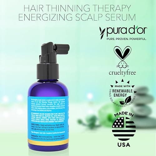 PURA D'OR Hair Thinning Therapy Energizing Scalp Serum 4oz w/Copper Tripeptide, Biotin, Caffeine, Plant Stem Cell, Catalase & DHT Balance, Rosemary Green Tea Leaf Extract, All Hair Types, Men Women thumbnail 6