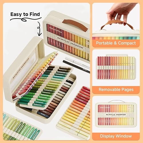 MemOffice Acrylic Paint Markers, 84 Colors, Brush Tip Paint Pens Set | High Opacity, No Bleed, For Rock, Fabric, Wood, Glass, 3D Printing, DIY Crafts, Water-Based, Waterproof thumbnail 3