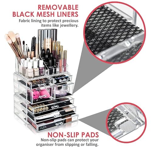 Glamsmacked Professional Clear Acrylic Cosmetic Organiser with Sliding Drawers and Top Storage Tray – Make-Up Organisation - Ideal Valentines Gift for Her (7 Drawer) thumbnail 6