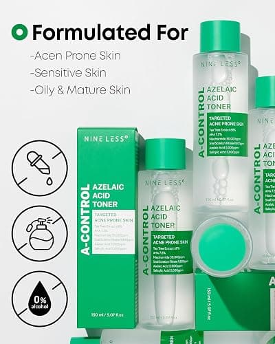 Nineless A-Control Azelaic Acid Toner with AHA & BHA - Pore Refining & Soothing Facial Toner for Acne-Prone Skin - Redness Relief & Dark Spot Corrector, Korean Skincare, 5.07 fl.oz thumbnail 5