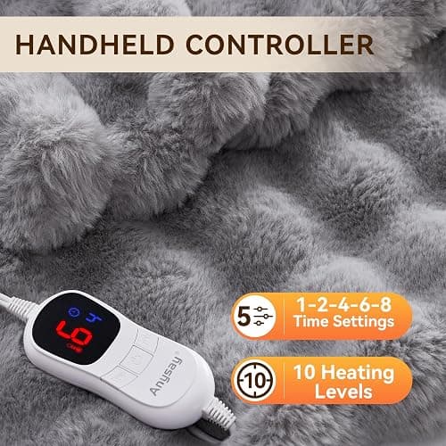 Anysay Heated Blanket Throw with 1/2/4/6/8 Hours Auto-Off 10 Heat Level, 50'' * 60'' Cozy Faux Rabbit Fur Bubble Electric Blanket with Overheat Protection(Light Grey) thumbnail 4