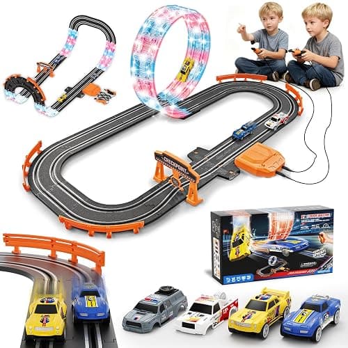 9.86ft 2-in-1 Slot Car Track Sets Toy - with 4 Cars,Battery or Electric Car Track Set with Dual Racing Game, Flash Circular Track, Lap Counter,Birthday Xmas Gifts Toys for Boys(S2) - Image 1
