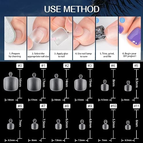 UNA GELLA Toe Nail Tips 216Pcs Short Square False Soft Gel Full Cover Fake Toe Nails Matte Toe Nails 12 Sizes Pre-Shape Fake Toenails Gel Toe Nail Tips for Nail Extension Home DIY Nail Salon thumbnail 6