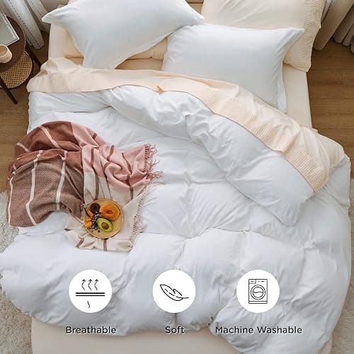 Bedsure White Duvet Cover Queen Size - 3 Pieces Prewashed Extra Soft Bedding Set, Includes 1 Duvet Cover 90x90 Inches with Zipper Closure & 2 Pillow Shams, Comforter Not Included thumbnail 8