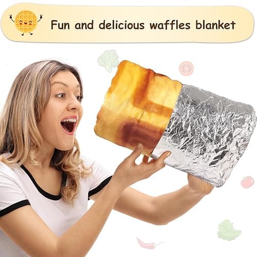 mermaker Waffles Blanket 2.0 Double Sided 71 inches for Adult and Kids, Novelty Realistic Waffles Food Throw Blanket, 285 GSM Soft Flannel Blanket thumbnail 3