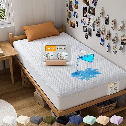 OhGeni 100% Waterproof Mattress Protector,Twin XL Size Mattress Soft Pad,Pet Hair & Bedwetting Resistant,Cooling Fitted Sheets,Washable Bed Cover,Non-Slip Deep Pocket,Noiseless for College Dorm Rooms - Image 1