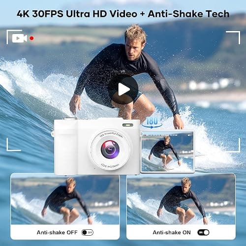 4K Digital Camera for Photography, Small Vlogging Camera with Flip Screen for YouTube, 50MP 16X Zoom, Portable Travel Cameras with 32GB SD Card for Beginners(White) thumbnail 3