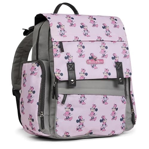 Disney Diaper Bag Backpack with Changing Pad Minnie Mouse – 16” Nylon Baby Bag for Parents, Insulated Bottle Holders, Multiple Storage Pockets - Image 1