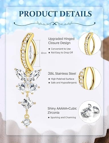 JOERICA 6 Pcs 14G Clicker Belly Button Ring for Women 316L Surgical Steel Butterfly Snake Evil Eye Heart CZ Opal Dangle Belly Button Rings Simple Reverse Navel Rings Body Belly Piercing Jewelry thumbnail 4