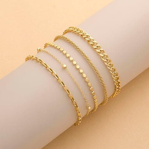 DEARMAY Waterproof Gold Plated Bracelets Set for Women Trendy, Dainty 14K Gold Jewelry Fashion Stackable Tennis Beaded Figaro Herringbone Paperclip Link Bracelet Pack Stack Gifts for Women thumbnail 2