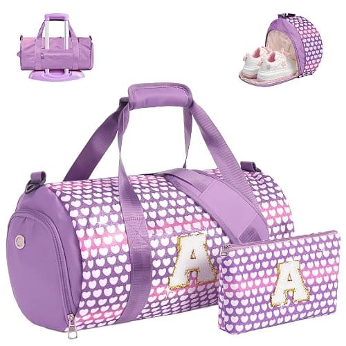 Vogewood Customized Birthday Gift for Kid, Girls Glitter Shimmer Dance Bag | Initial Kids Overnight Bag with Makeup Pouch & Shoe Compartment,Cheer Gift for 7 8 9 10 11 12 Year Old Girl (Letter A) - Image 1