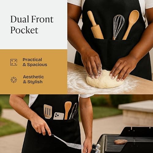Black Chef Apron with Pockets for Men & Women | 33" x 27", Water-Resistant thumbnail 7
