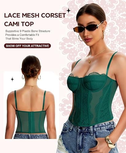 Werkiss Lace Corset Tops for Women Sexy Bustier Top | Adjustable Straps, 3-rows Back Hooks, Soft, Slim Fit, Going Out Top for Party/Concerts/Date Night/Halloween thumbnail 3