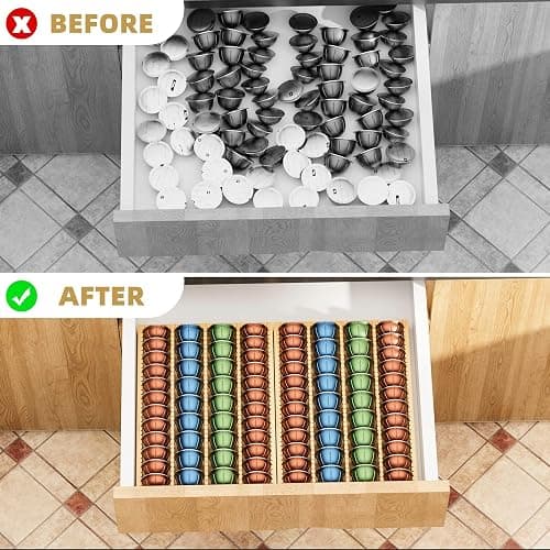 MinBoo Bamboo Coffee Pod Storage Holder Drawer Insert for Counter Compatible Nespresso Vertuo Vertuoline Capsules for Kitchen, Home, Office, Coffee Station thumbnail 5