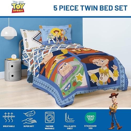 Jay Franco Kids Comforter Set Includes Sheets and Pillow Covers - Soft and Cozy Bed Set for Stylish Room Decor, Official Licensed Bedding, Blue - Toy Story, 5 Piece Twin thumbnail 4
