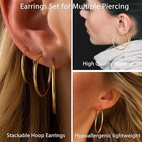 PABBEU Silver Hoop Earrings Large 316L Stainless Steel Earrings Lightweight Silver Earrings Hypoallergenic Big Thin Silver Earrings for Women s Boucle Doreille Femme 25/30/40/50/60/70mm thumbnail 5