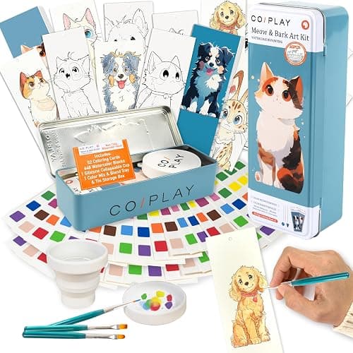 COIPLAY 648 Color Blocks Watercolor Paint Set, 52-Bookmarks, 3 Brushes, Silicone Cup, Meow/Bark Coloring Books, for All Ages, All in One Art Supplies, Birthday Gift, Christmas Gift, Gift for Adults Craft kit - Image 1