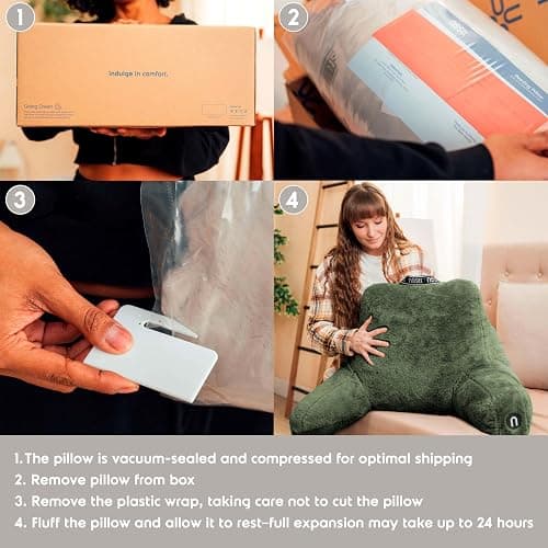 Nestl Fur Reading Pillow, Stylish Back Pillow for Bed Sitting Up, Faux Fur Bed Chair Pillow with Arms, Reading Pillows for Sitting in Bed Adult & Kids, Back Support Pillow for Bed Rest - Olive Green - Standard - Olive Green thumbnail 8