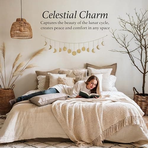 BASE ROOTS Moon Phase, Gold Wall Decor for Bedroom & Living Room, Bohemian Wall Decor, Handmade Hammered Metal 36" 13 Phases Moon, Celestial Wall Art, Gift for Women & Kids thumbnail 3