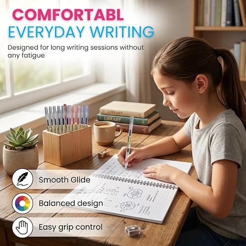 Muji 0.5mm Gel Pens - Pack of 10 Cap Type Smooth Ballpoint Pens, Fine Point Smear & Smudge-Free Gel pens for Journaling, Note Taking & Professional Office Work - Black, Blue, Red, & Dark Blue thumbnail 4