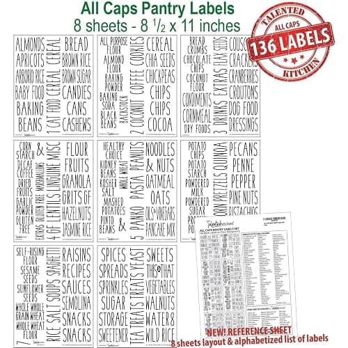 Talented Kitchen Kitchen Adhesive Labels - Waterproof Labels for Storage Bins - Pantry & Jar Stickers for Spices - Pack of 136, 2 x 3 in, Black Text on Clear Vinyl thumbnail 7