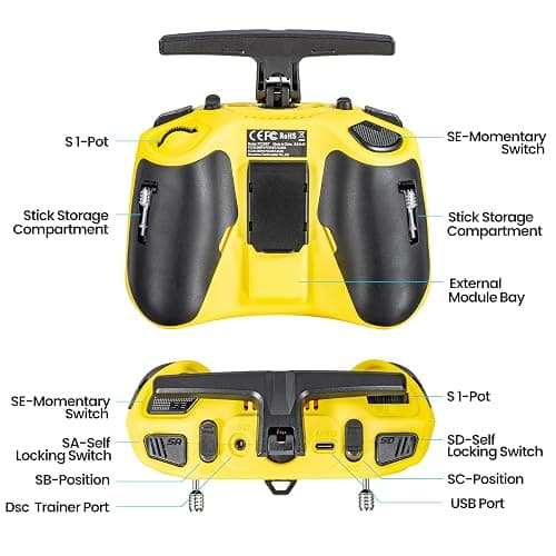 Radiomaster Pocket ELRS Remote Controller Portable Hall Gimbal EdgeTX Transmitter with LED Light for FPV Drone/RC Helicopter&Car Boats&Multirotor (Yellow) thumbnail 5