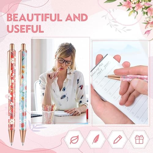 Sherr 7 Pcs Fancy Pens for Women Cute Sparkly Glitter Pens with 10 Pcs Black Ink Refills Pretty Gifts for Girls Office School Christmas Graduation(Floral) thumbnail 6