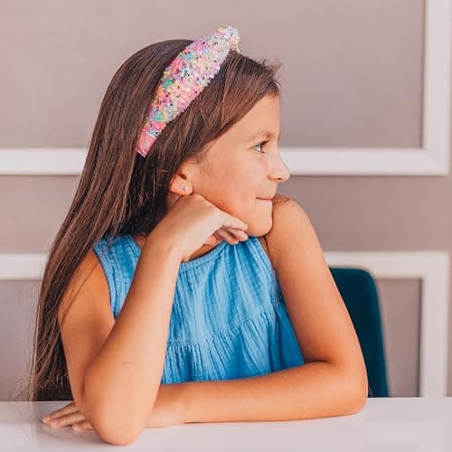 FROG SAC Knotted Headbands for Girls - Rainbow Sequin Knot Head Bands for Kids, Sparkly Toddler Headband, Sparkle Beaded Hair Band Accessories, Easter Basket Fillers Stocking Stuffers thumbnail 9