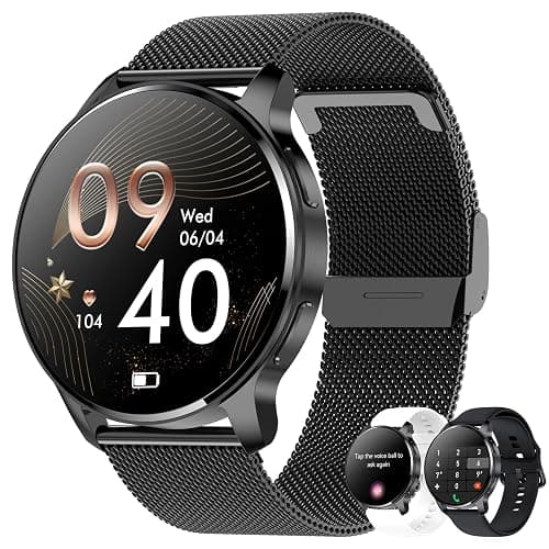 Erkwei Montre Connectée Femme avec Appel Bluetooth Assistants AI 1.32" Smartwatch SpO2 Fréquence Cardiaque Sommeil Lecteur Musique Podomètre Calorie 3 Bracelet Sprot Montre Connectée pour Android iOS - Image 1
