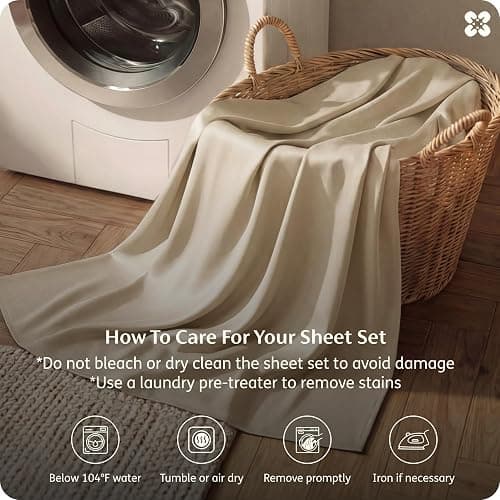 Bedsure King Size Sheet Set, Cooling Sheets, Rayon Derived from Bamboo, Deep Pocket Up to 16", PureWoven, Breathable & Soft, Bed Sheets, Hotel Luxury Silky Bedding for Hot Sleepers, Beige thumbnail 8