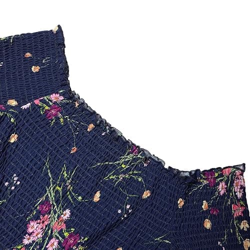 ONEYIM Women's Dress Summer Floral Long Sleeve Off Shoulder Casual Mini Dresses thumbnail 4