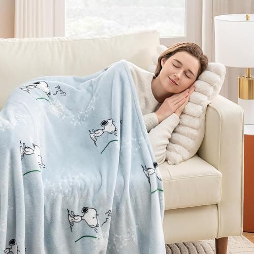 Berkshire Blanket Peanuts® VelvetLoft® Cute Character Snoopy Plush Throw Blanket,Peanuts Snoopy Make A Wish Spring Blue,Throw 55 in x 70 in (Official Peanuts® Product) thumbnail 5