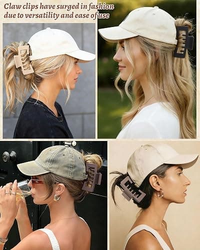 Hat-Friendly Claw Clips for Baseball Caps - 4 Pcs Trucker Hat Hair Clips for Women, Claw Clips for Thick Hair Hat Hairstyles, Gifts Hair Accessories thumbnail 6