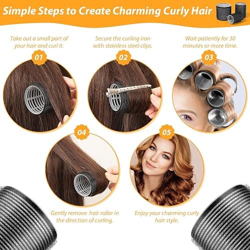 39PCS Self Grip Hair Rollers Curlers 3 Sizes Black Hair Roller 2.5in, 1.9in, 1.4in, Jumbo Hair Roller with 12PCS Duckbill Clips Hair Rollers for Long Medium Short Thick Fine Volume Bangs Hair thumbnail 7