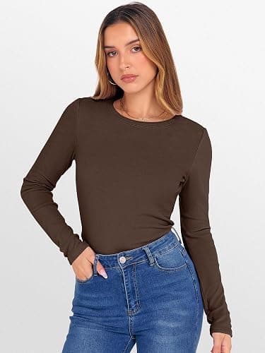 ANRABESS Womens Long Sleeve Thermal Shirts Slim Fit Basic Tee Tops Warm Fleece Undershirts 2025 Fall Winter Layer Outfits thumbnail 5
