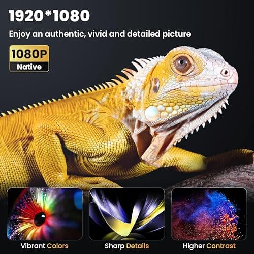 HAPPRUN Projector, Native 1080P Bluetooth Projector, Portable Outdoor Movie Projector, Full HD Mini Projector with Speaker for Home Bedroom, Compatible with Smartphone,HDMI,USB,AV,Fire Stick,PS5 - Native 1080P thumbnail 2