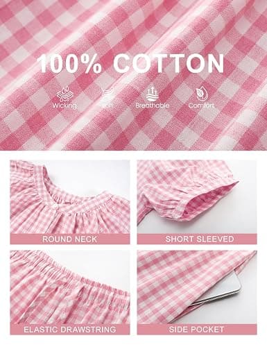 PEHMEA 2 Piece Gingham Pajama Sets for Women Summer Outfits 2026 Plaid Babydoll Shirt Ruffle Shorts Lounge Pjs thumbnail 6