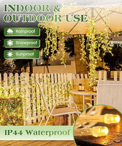 KASZOO 84Ft 12-Pack Artificial Ivy Garland, Fake Hanging Ivy Vines with 80 LED Battery-Operated String Lights and Remote Control for Bedroom, Wall, Wedding, Party and Garden Decor, Green thumbnail 5